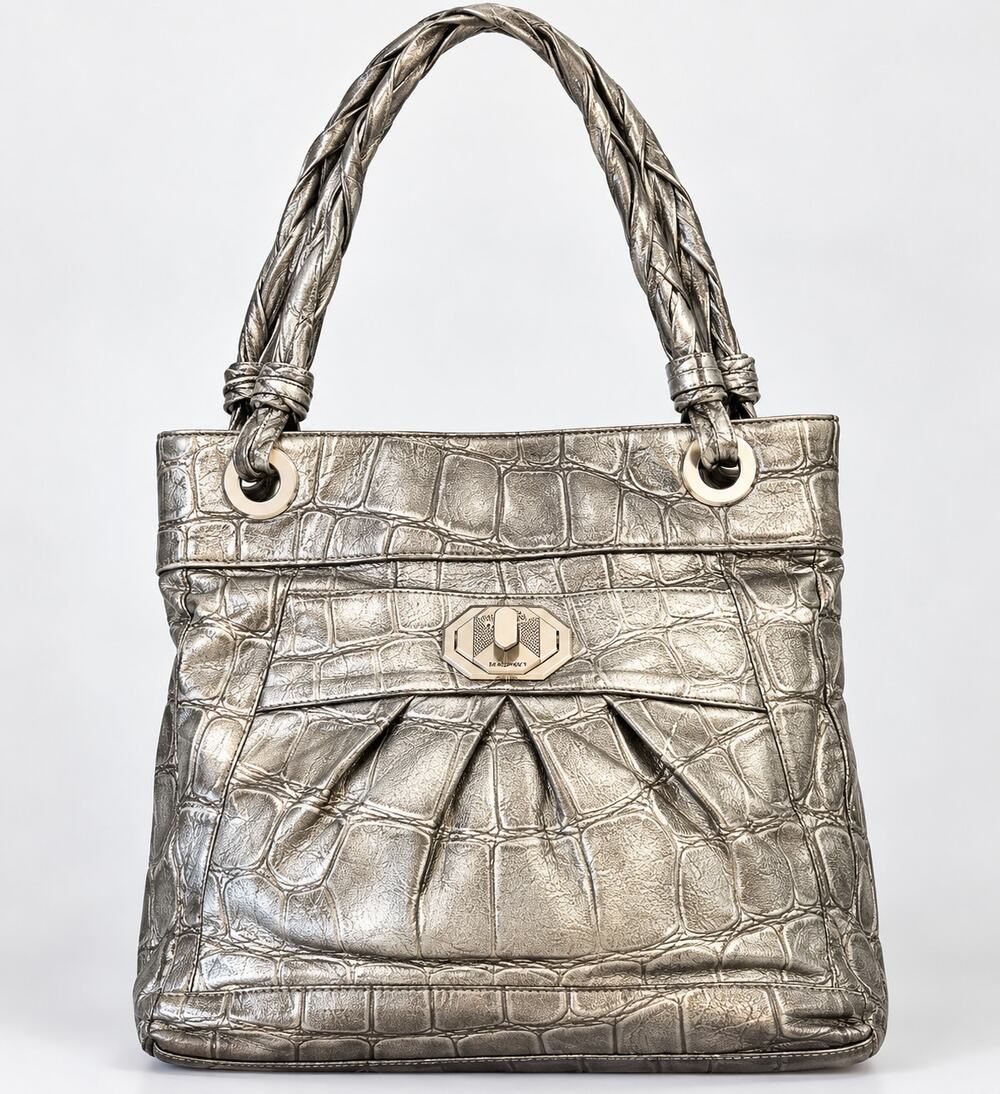 B. Makowsky Silver Croc Embossed Leather Tote Shoulder Bag